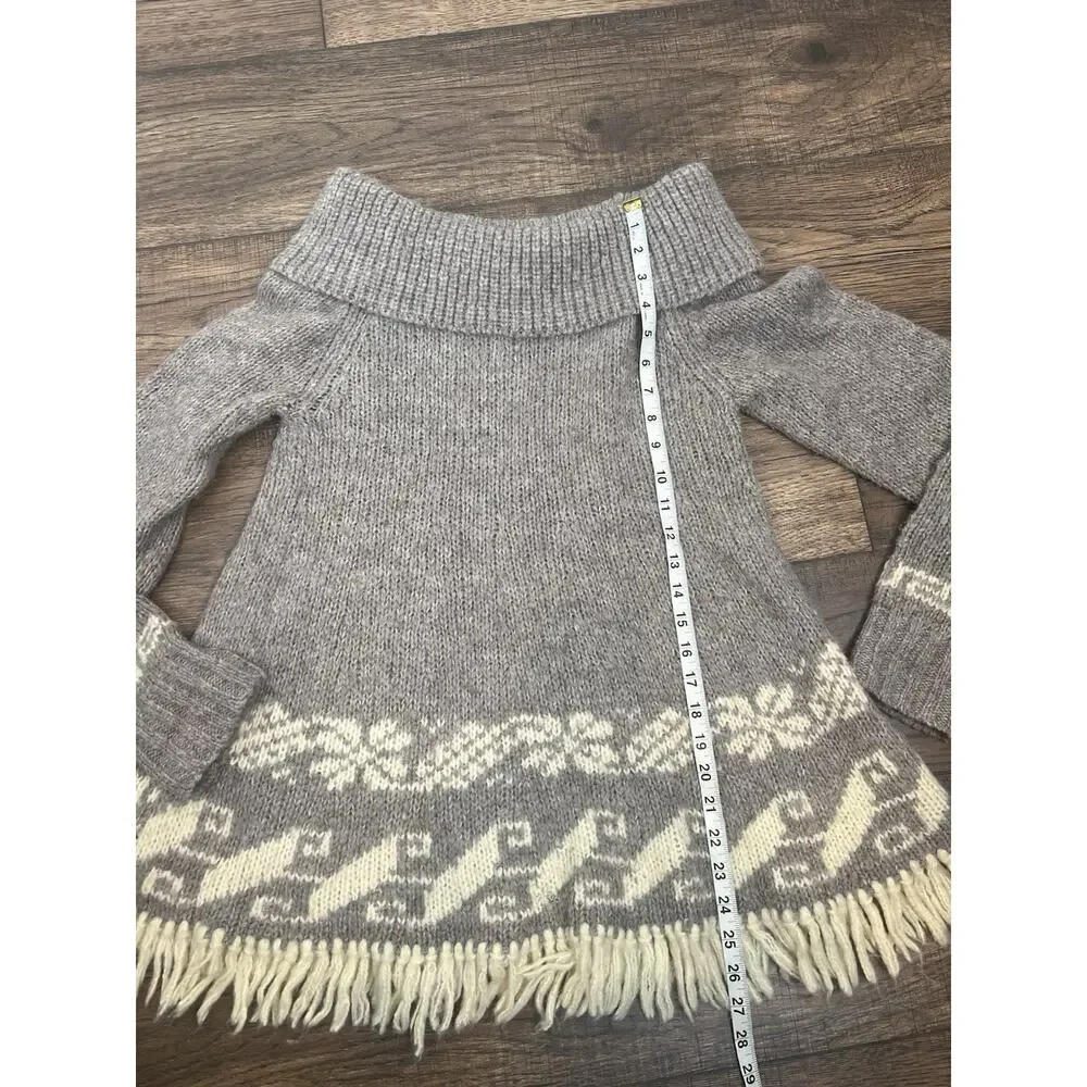Free People Gray and Cream Knit Fringe Off-Shoulder Sweater - Picture 5 of 7
